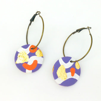 Purple Candy Disc Hoop Earrings