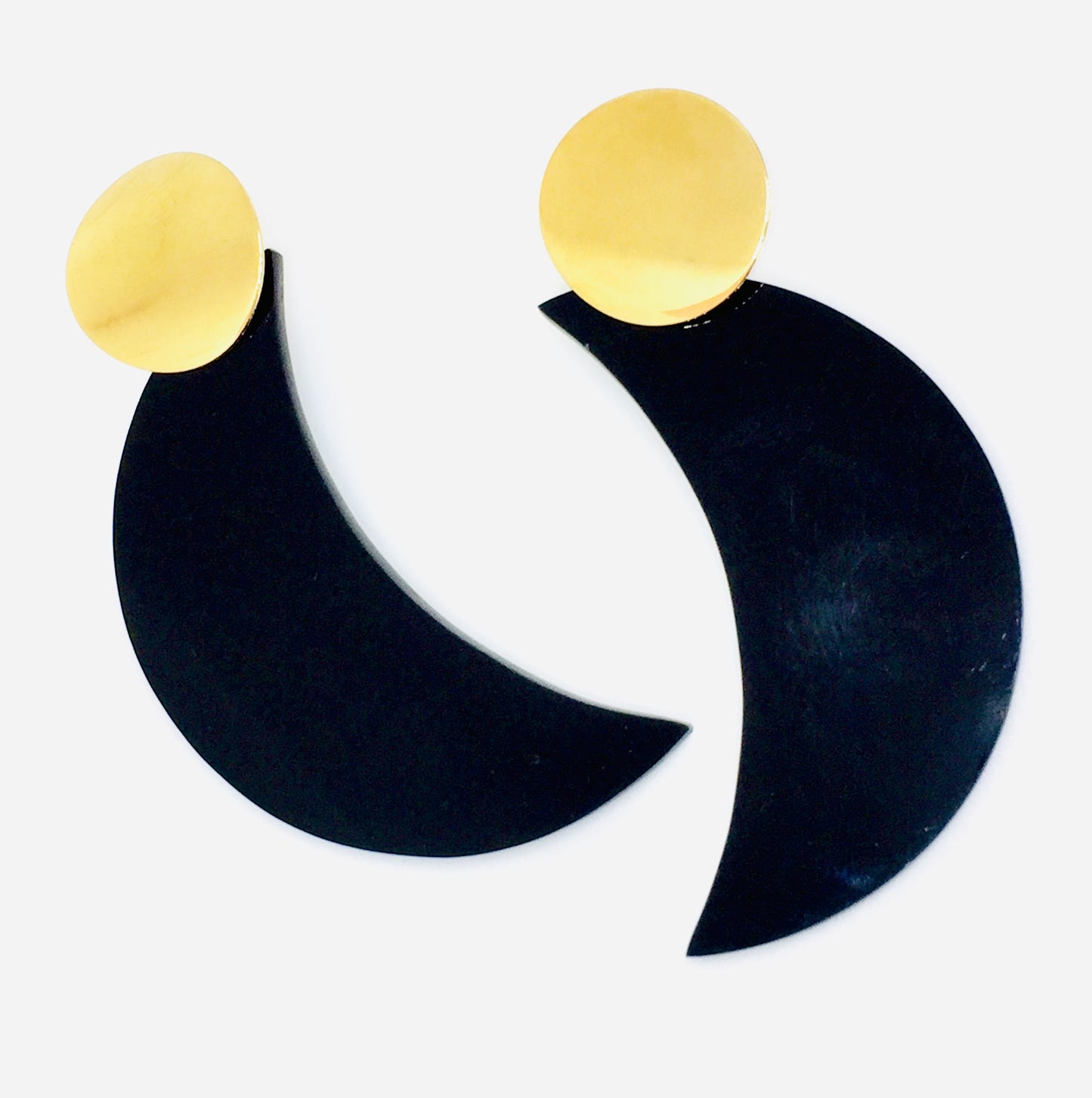 Crescent Statement Gold Disc Earrings