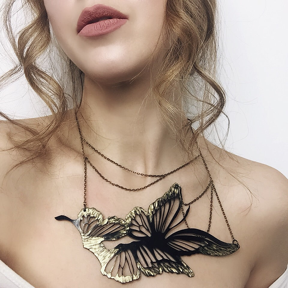 Bib Butterfly Necklace With Gold Embellishment