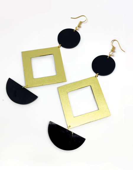 Round And Cut Out Square Drop Stud Earrings